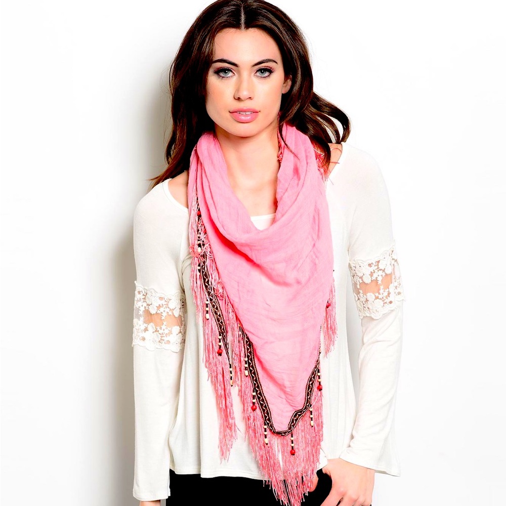 Pink scarf with beading